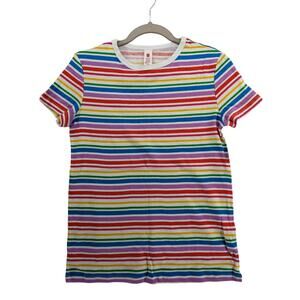 Striped Pajama Top XS‎ Rainbow Short Sleeve Crewneck Sleepwear Lounge Multicolor
